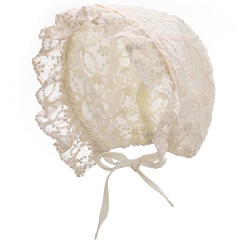 Jeeyjoo Baby Girls Newborn Lace Flower Embroidered Christening Occasion Bonnet Princess Sun Hat Beige Type A One Size #TOP15
