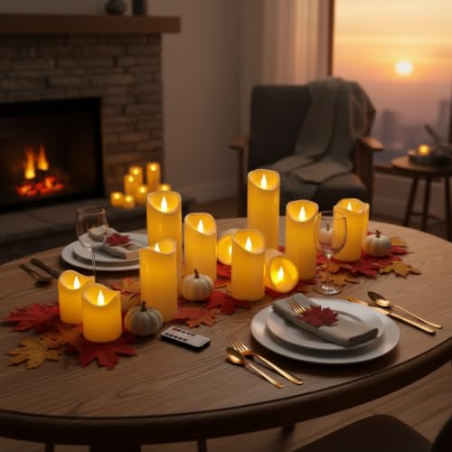 Velas LED amarillas para decorar terrazas y salones set de 9 piezas con luz parpadeante a pilas 3
