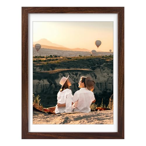 Golden State Art 12x16 Picture Frame with Mat for 11x14 Picture - Shatter Resistant Plexiglass - Engineered Wood Gallery Wall Frame for 30x40 cm Print (Dark Brown 1 Pack)