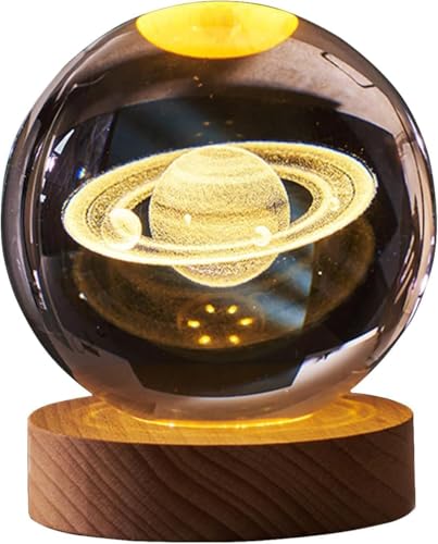 Image of 3D Crystal Night Light Decorative Quartz Glass Ball Bedroom Table Light, Engraved Model Home Decor, Universe Gift for Loved Ones (Saturn Crystal)