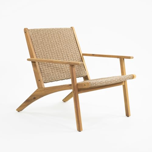 Vaukura Sillón de Madera de Acacia y Mimbre Sintético Gaia Color Beige