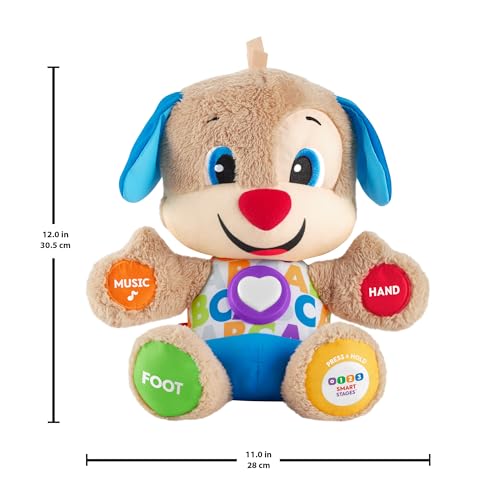 Fisher-Price Lernspaß-Hündchen mit drei Stufen, sprechendes Kuscheltier mit Musik als Kinderspielzeug und Baby Spielzeug, Interaktiver Teddybär, Babyspielzeug ab 6 Monate, Deutsche Version, FPM50