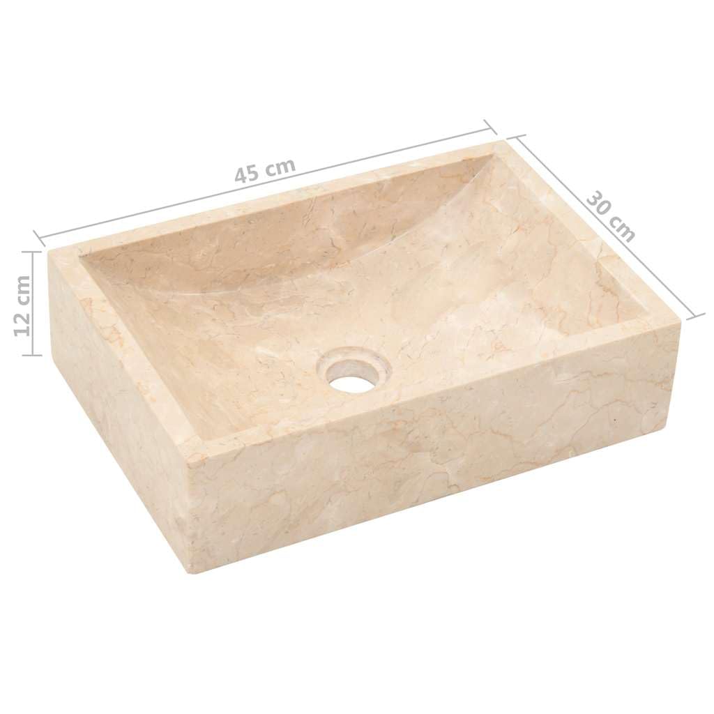 vidaXL Lavabo, Evier de Salle de Bain, Lave-Mains de Toilette Maison Intérieur, Vasque à Poser de Salle d'Eau Marbre Crème Brillant
