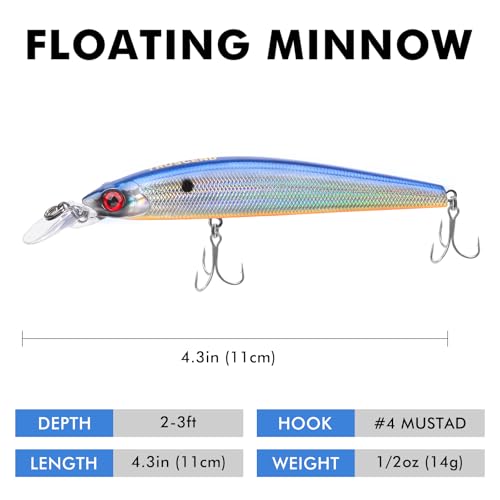 Image of TRUSCEND Floating Jerkbait, Precision-Engineered Minnow Lures with Sound, Flash & Irresistible Action, Cast Farther, Glow Brighter and Rattle Louder Jerkbaits for Bass Walleye Pike Sea Trout Redfish