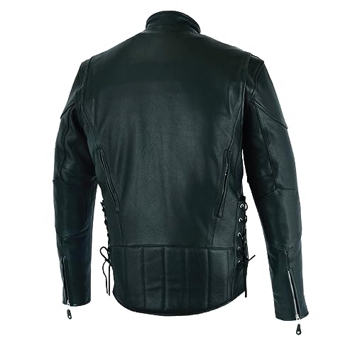 Tall vented racer leather motorcycle jacket Big & Tall bikers w full action back2