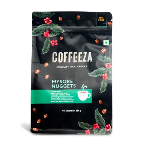 Image of COFFEEZA Ground Coffee - Coarse Grind - Mysore Nuggets Single Estate - Pack of 3 (250g Each) - Dark Roast 100% Arabica Ground Coffee Powder
