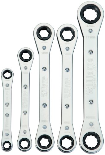Williams WS-12 5-Piece Ratcheting Box Wrench Set, 6 & 12 Point, SAE, with Roll Pouch