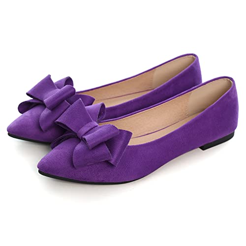 Image of WENJIAZHIZHI Square Toe Bow Ballet Slip-On | Classic Suede Finish,Chic Bow Detail,Effortless Everyday Style,Wedding Party Office,Plus Size Available