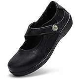 UZB Non Slip Mary Jane Shoes Women Orthopedic Flats Comfortable Casual Work Shoes, Black, 9 US