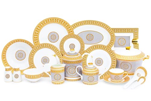 White and Gold Dinnerware Set - 58 Piece 'Mosaic' Dinner Set Luxu...