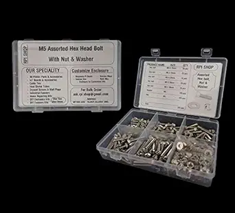 Rpi shop - M6 Assorted Hex Head Bolt, Nickel Finish, 5 Different size(12mm, 15mm, 20mm, 25mm, 30mm) Each 25 Pcs With Nut And Washer Total 375 Pcs