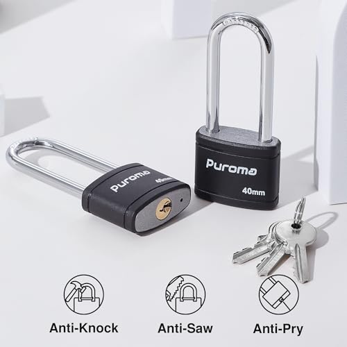 Image of Puroma 2 Keyed Padlock 3 Keys Alike 2.5 inch School Gym Locker Lock Gate 40mm (Pack of 2)