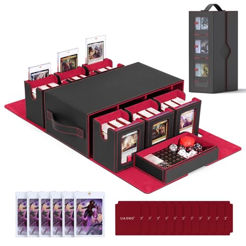Image of UAONO MTG Commander Deck Box, 6-Deck Modular TCG Deck Case with Dice Tray | Hold 600+ Double-sleeved Cards, Modular Card Deck Box with 35PT Magnetic Card Holder for Magic the Gathering Black Red