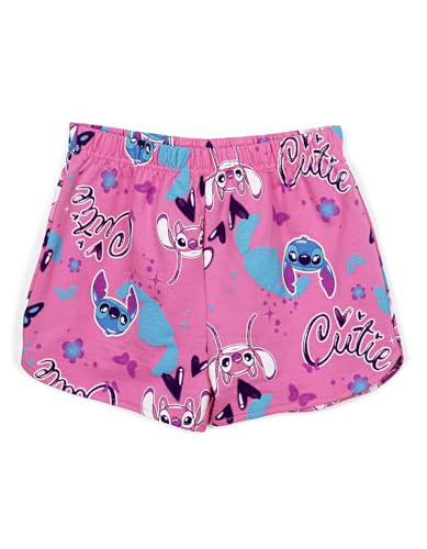 Disney Lilo & Stitch Big Girls Ribbed T-Shirt and French Terry Shorts Outfit Set Blue/Pink Stitch 10-12 - image 5