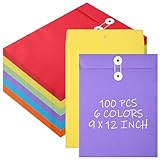 Fullhawl 100 Pcs Interoffice Envelopes with String Tie Closure and Button 9 x 12 Inches Mailing Envelopes Colored Expandable Files Folders Peper Document Envelope for Home Office Business Storing