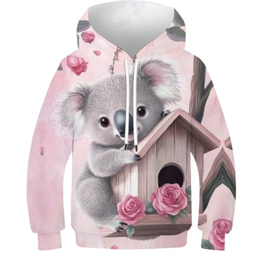 Sweat imprimé 3D koala avec grande poche ventrale chaude pour ados