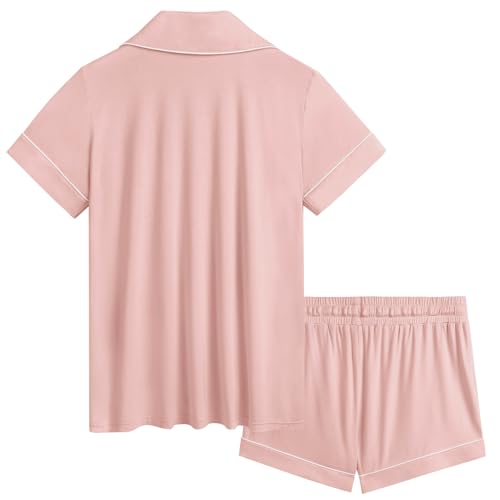 Image of Cherrydew Women Bamboo Viscose Super Soft Comfy Summer Cooling Short Sleeve Button Down Pajama Shorts Set S-XXL