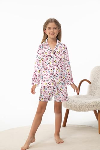 CARETOO Girls Pajamas 3 Piece Satin Long Sleeve Long Pants with Shorts Pajama Set Cute Kids Sleepwear 3-10Y4