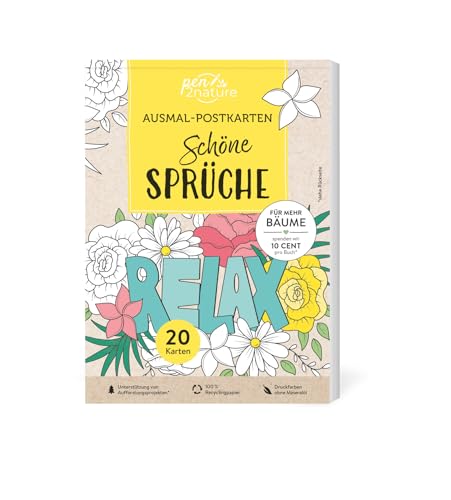 Ausmal-Postkarten Schöne Sprüche | 20 Karten: Mit schönen Motiven zum Ausmalen und Verschenken | 100% Recyclingpapier (pen2nature books)