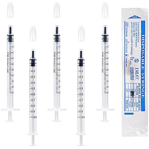 50Pcs 1ml Plastic Syringes With Caps No Needle Colostrum Syringe for Refilling and Measuring Liquids, Scientific Labs, Plant Watering, Pet Feeding ,Glue Applicator Cover