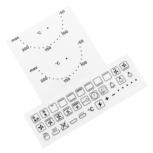 HALLMERS 50-200/Max Degree Celcius Gradient Half Circle Temp Dial + 36 Symbols Decal Control Panel Labels (Black Print Clear Adhesive) Replacement Temperature Oven Sticker Electric Grill Fan Gas Knob