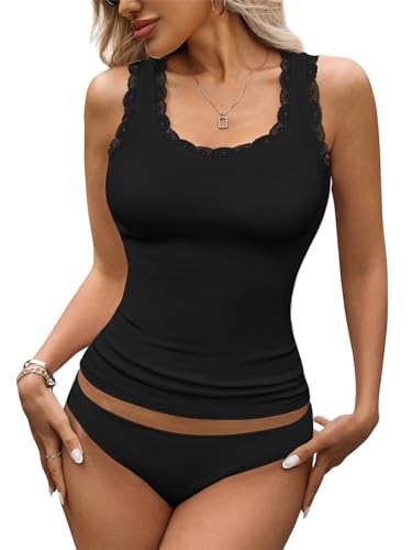 Rooscier Women's Lace Camisole Tank Tops Black X-Small | Soft