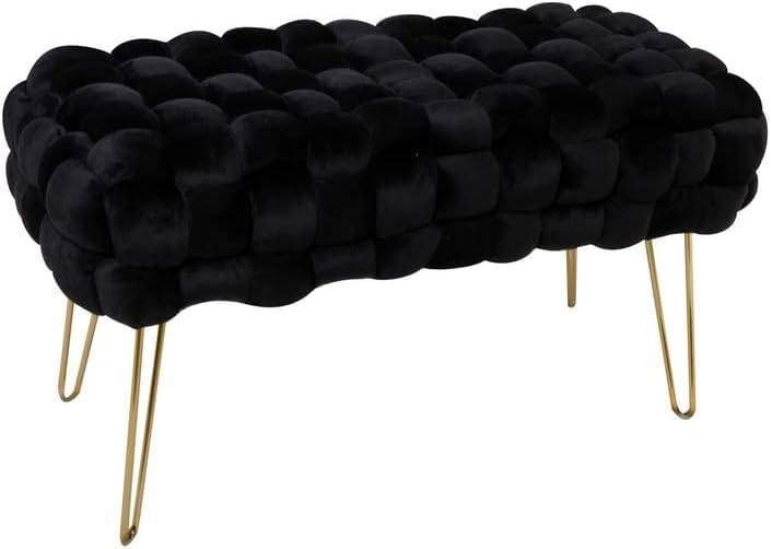 Madera Nieve Banco de cosmética Moderno de Terciopelo, otomano Rectangular con Patas de Metal Dorado, Taburete Acolchado, Asiento de Tejido Terciopelo (Negro, 38P x 70An x 41.5Al cm)