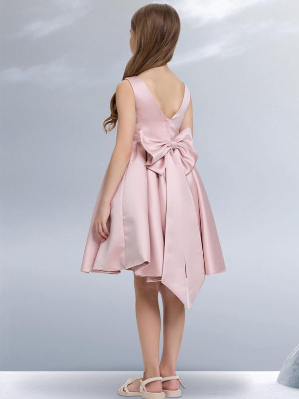 Satin Flower Girl Dress for Wedding First Communion Dresses Bow-Knot Girls Princess Party Gown TJ284