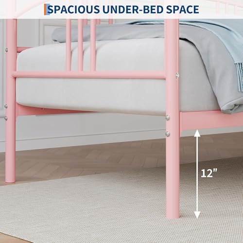 Image of Garvee Twin Daybed, Sturdy Metal Daybed with Arched Headboard and Steel Slat Support, Sofa Bed for Living Room Bedroom and Guest Room, Pink