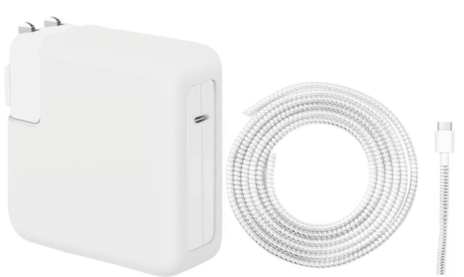 Image of Techmount Silicone Protective Cover with Silver Data Cable Potector Compatible with 29W /30W /35W MacBook Adapter Compatible with MacBook Air M2 M1 13 inch Models A2681 A2337 A2179 2020 (ONLY Cover)
