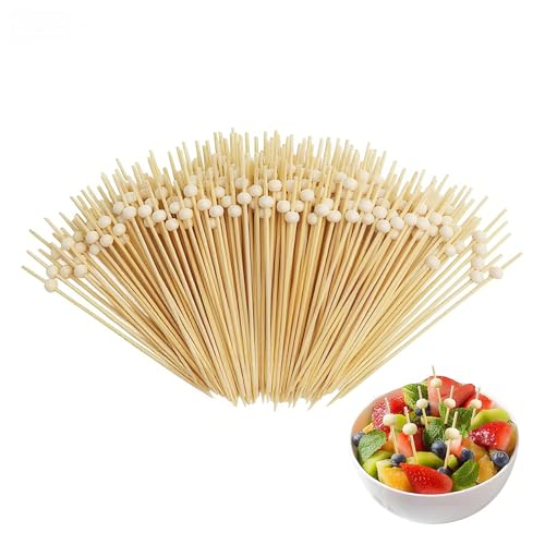 200 Stück Cocktailspieße 12 cm Spiesse für Snacks Fingerfood Cocktail Sticks Spieße Fingerfood Cocktail Deko Holzspieße Fingerfood Obstspieße für Geburtstag Fasching Party (Holzperlen)