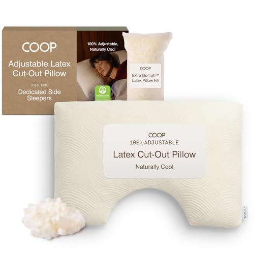 Image of Coop Home Goods Adjustable Latex Cut-Out Pillow King, Talalay Latex & Microfiber Fill, Ergonomic Shoulder Cut-Out, Naturally Cooling, Eco-Friendly, Medium Firm for Side Sleepers, GREENGUARD Gold