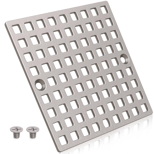 3-7/8' Brushed Nickel Shower Drain Cover - Square Floor Drain Cover Replacement - Hair Catcher/Drain...