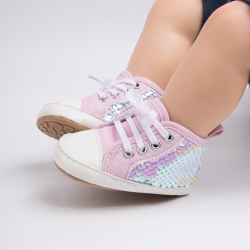 Babelvit Baby Boy Girl Soft Sole Canvas Sneakers Sparkle High Top Lace Up Infant Unisex Ankle Shoes Boots Toddler Newborn Prewalker First Baby Walking Crib Shoes2