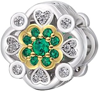 Qings Ciondolo Trifoglio di San Patrizio Cuore con Perline Ciondolo Trifoglio in Oro Verde Fortunato 925 Argento Sterling CZ Lucido Bracciale Reversibile Collier Femme Cadeau