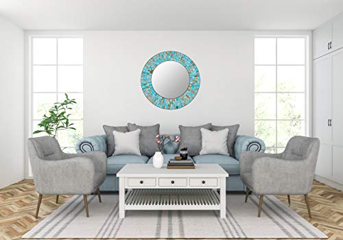 Zorigs, Handcrafted Glass Mosaic Decorative Wall Mirror, 24" Round Wall Mirror Sea Blue, Turquoise, and Opal Glass Pieces Décor - Image 8