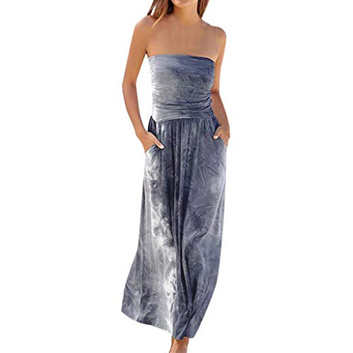 VIVIYY Bandeau Holiday Off Shoulder Dresses for Women Sleeveless Tie Dyeing Summer Maxi Dress Gray