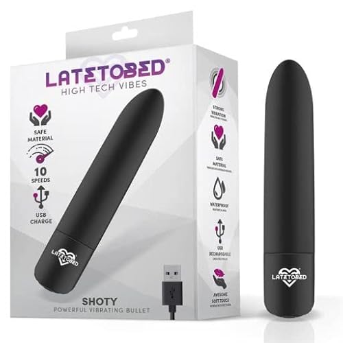 Latetobed Balas y Huevos Vibradores Marca Shoty Bala Vibradora USB 10 Velocidades Potente Motor Negro