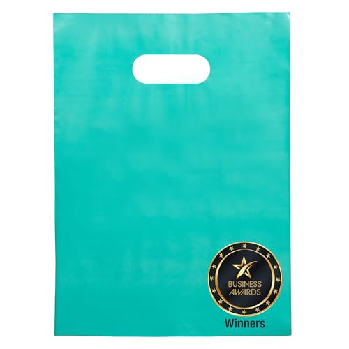 Image of Choice Marts 100 Teal Plastic Bags With Handles 9x12 Merchandise Bags
