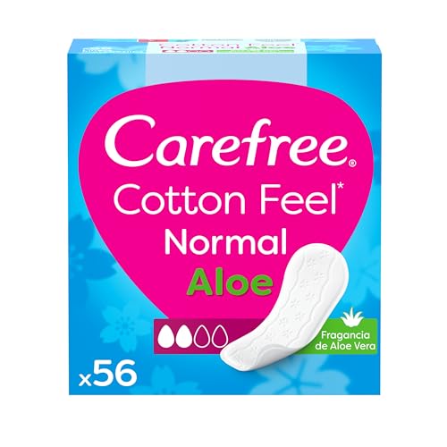 Carefree Cotton Feel Normal Fragancia de Aloe Protegeslips (56 unidades), protege slips absorbentes y transpirables con aloe vera puro, para todo tipo de braguitas
