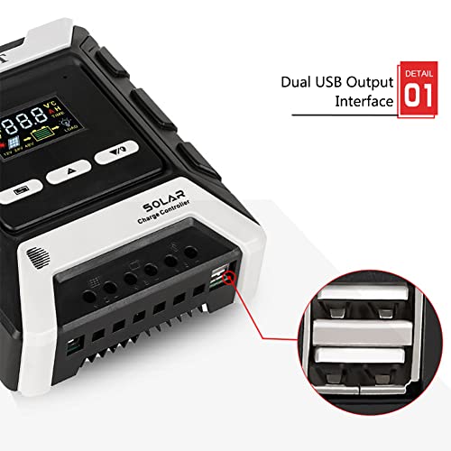 Haitoy 10A-80A Mppt Solar Charge Controller, Negative Ground Solar Panel Battery Regulator, With Dual Usb Port, Auto Paremeter Adjustable Lcd Display,10A #TOP1