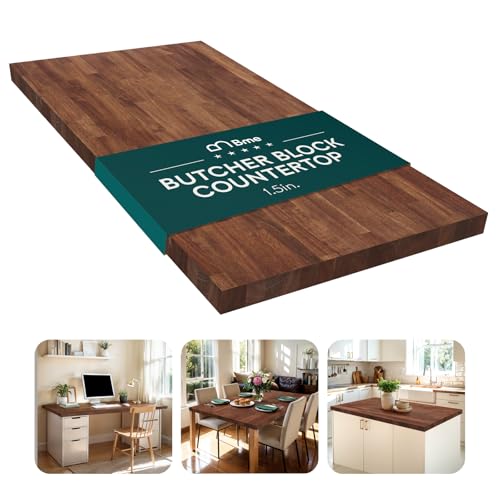Bme Hevea Solid Wood Butcher Block Countertop, Wood Table Top, Butcher Block Desk Table Top for DIY...