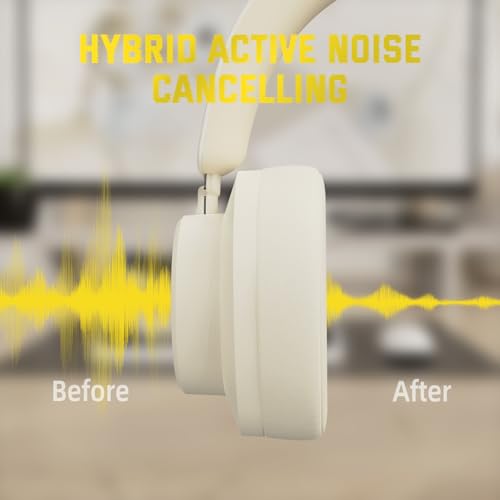 ATTACK SHARK G500 Active Noise Cancelling Wireless Headphone, Over Ear Bluetooth Headset with Built-in Mic, BT5.3 & 3.5MM Wired Dual Mode, Lightweight Foldable, On-Ear Style for Home/Office - Beige - Image 5