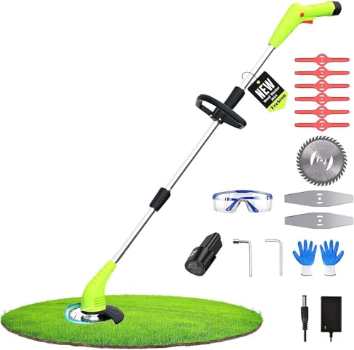 Cordless Weed Wacker, Grass Trimmer with 3 Types Blades and 2.0Ah Li-Ion Battery Powered,12V Electric Weed Trimmer/Edger for Garden Yard Work and Lawn Care