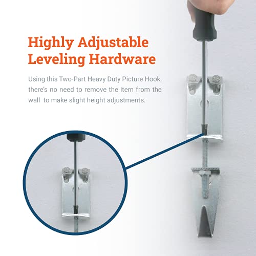 Adjustable J-Hooks - Specialty and Museum Hooks for Mirrors, Pictures, and Art - Supports up to 100 lbs - 25 Pack - Thumbnail 6