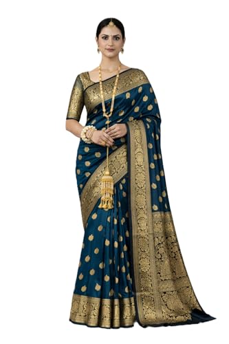 Image of Women's Soft Silk Style Jacquard Saree with Rich Zari Woven Border & Pallu | 5.6 Mtr Saree with 0.8 Mtr Unstitched Blouse