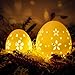 Pawliss Easter Decorations: White Ceramic Lighted Easter Egg Set of 2, Farmhouse Rustic Hollow Easter Eggs Light Up Tabletop Statue, Easter Home Table Decor, Hunting Party Supplies Gifts for Kids