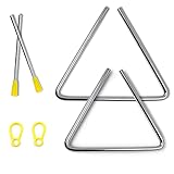 Material de alta calidad: el instrumento musical triangular está hecho de metal de alta calidad, que es resistente y duradero, no se oxida fácilmente y tiene un colgador amarillo para hacer la operación más cómoda.