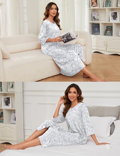 Image of Bloggerlove Zipper Front Robes for Women House Coat Half Sleeve Loungewear Long Nightgown with Pockets S-3XL