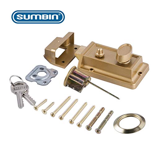 Sumbin Night Latch Deadbolt Rim Lock,Antique Locks With Keys For Front Door,Gold Finish #TOP3